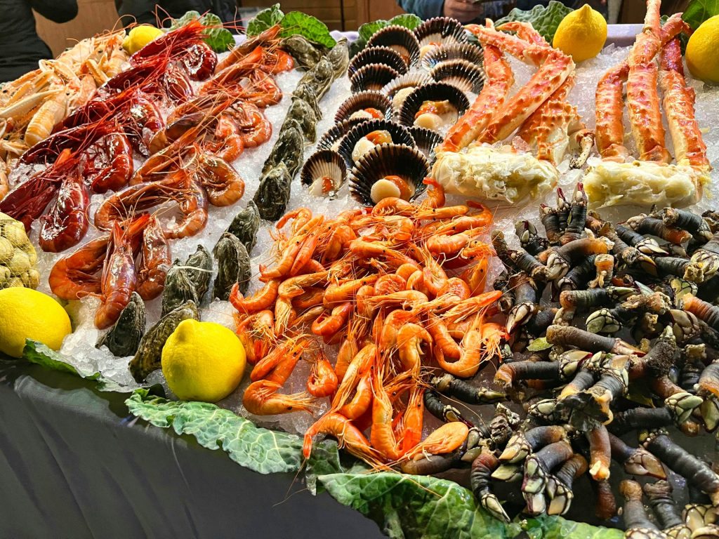 a table full of seafood